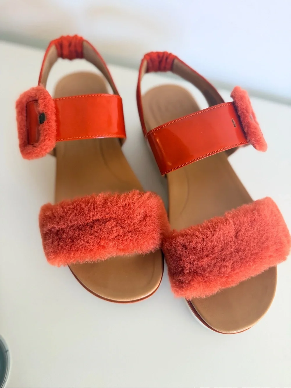 UGG Women's Fluff Sandals in Red-Orange